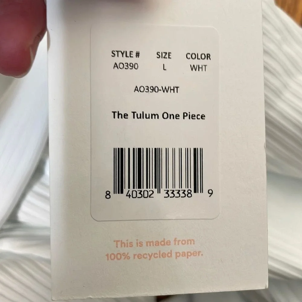 Andie Swim The Tulum One Piece‎ Swimsuit White Ribbed Size L NWT